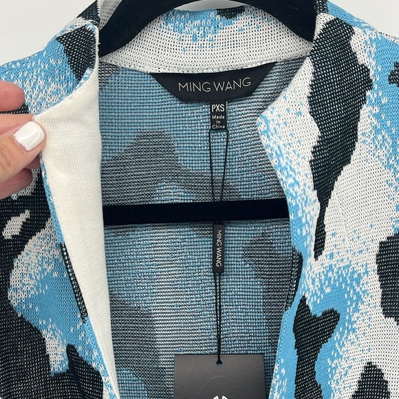 NEW MING‎ WANG Blue and Black Abstract Knit Blazer Tailored Fit Size Petite XS - Picture 4 of 14